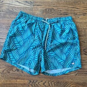 Southern Marsh Teal Leaf Pattern Swim Trunks